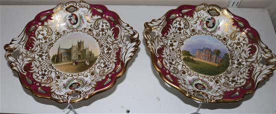A rare pair of George Grainger & Co. Worcester topographical low footed dessert dishes, c.1846, width 27cm